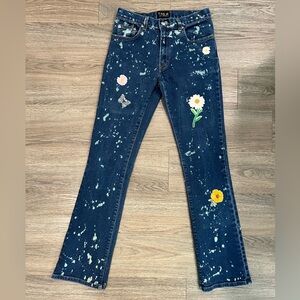Floral Embroidered Women's Jeans, Brand Tag.m Los Angeles, Up-Cycled